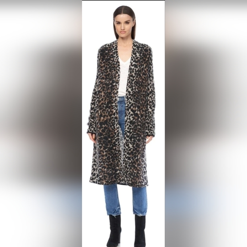360Cashmere Leopard Print Long Line Cardigan S